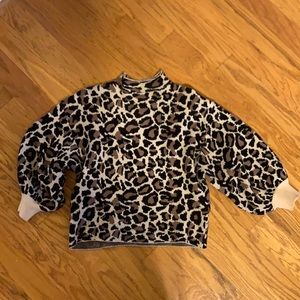 Line&dot Balloon sleeve leopard print crop sweater